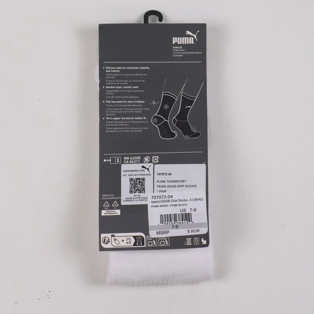 Puma Football Socks teamLIGA26 Grip White Black US 7-9 NWT